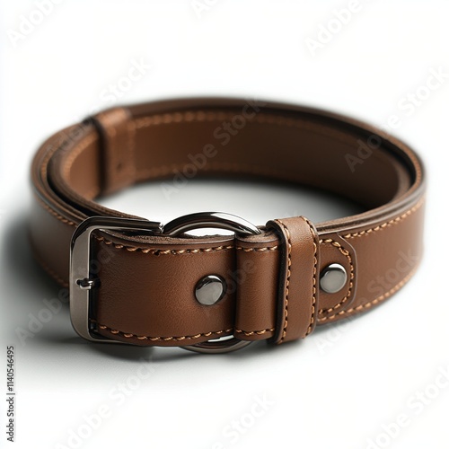 Unique brown leather belt with sleek metal buckle and stylish chain design
