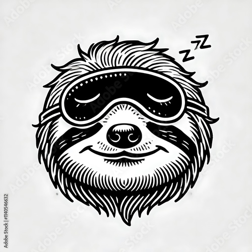 Cartoon sloth wearing a sleep mask, looking relaxed. photo