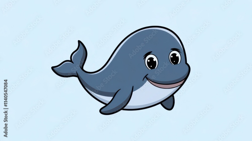 Cartoon Dolphin with Big Eyes Swimming in a Blue Background Cartoon Dolphin with Big Eyes Swimming in a Blue Background