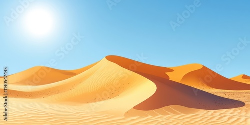 Golden sand dunes under a brilliant blue sky, capturing the essence of a serene desert landscape.