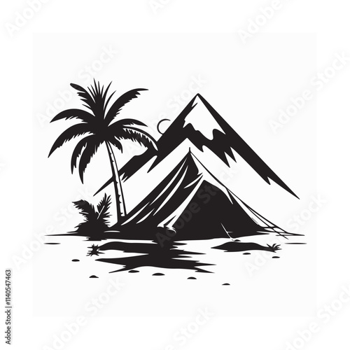 Desert Camp Vector image. Night Desert Camping Vector image isolated on white background.