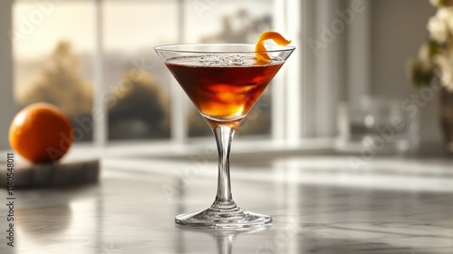 Refreshing cocktail with citrus garnish served in a stylish glass at a vibran...