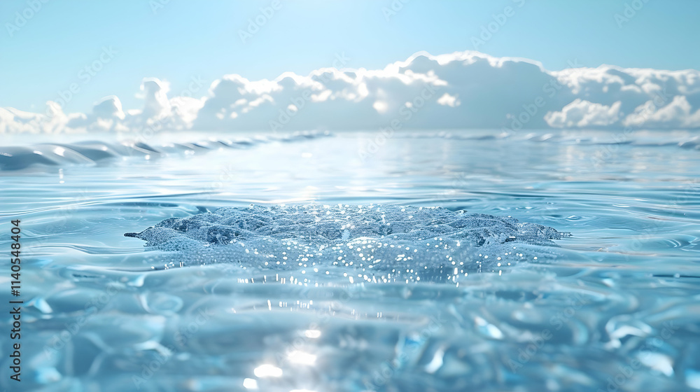 Obraz premium Water Texture with Blue Sky and White Clouds 3D Illustration