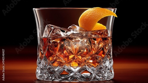 Refreshing cocktail served in a crystal glass with orange garnish and citrus ...