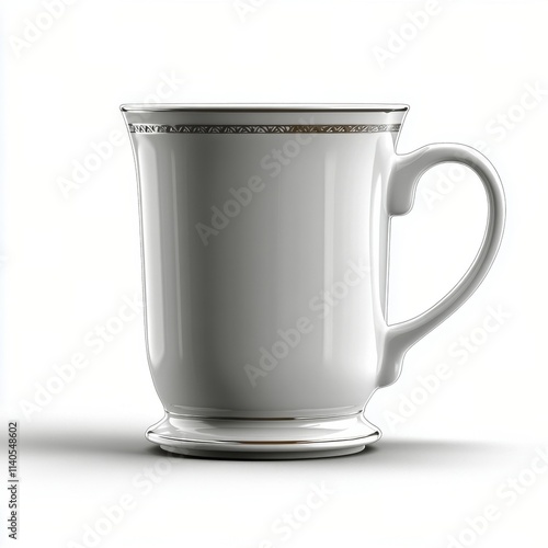 Elegant white ceramic cup with gold detailing on a light surface in a minimal...