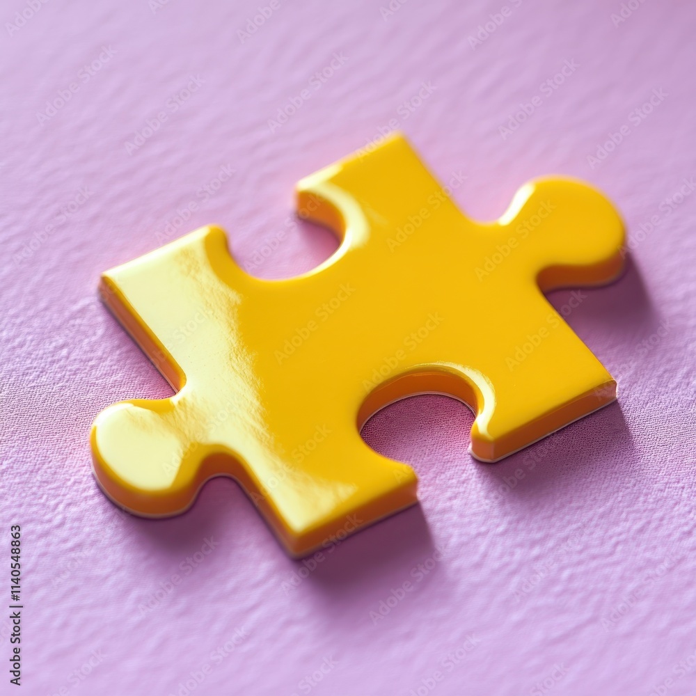 Obraz premium A vibrant yellow puzzle piece on a soft pink background, symbolizing connection and problem-solving.