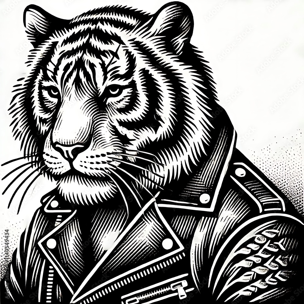 Tiger in a leather jacket illustration. Tiger in a leather jacket illustration.