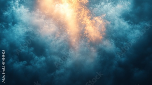 Dramatic clouds with a glowing blue light in the sky