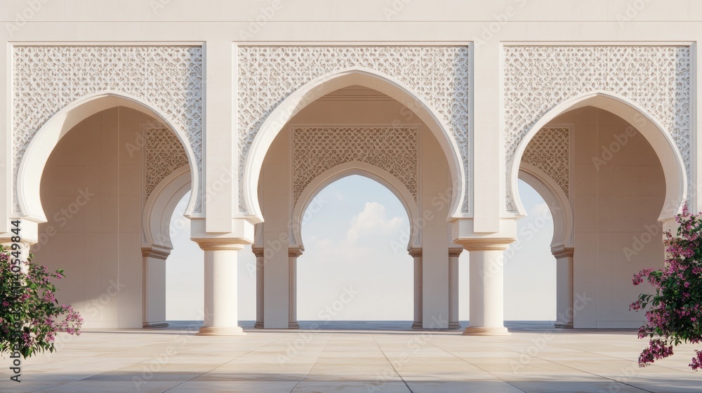 Fototapeta premium Elegant Arched Architecture With Intricate Patterns And Soft Lighting