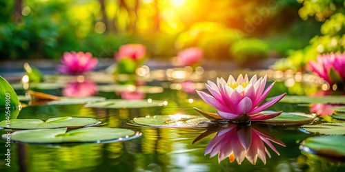 Wallpaper Mural Miniature Water Lily Pond, Tilt-Shift Photography, Close-up, Macro, Aquatic Plants, Beautiful Flowers, Summer Bloom, Nature Photography Torontodigital.ca