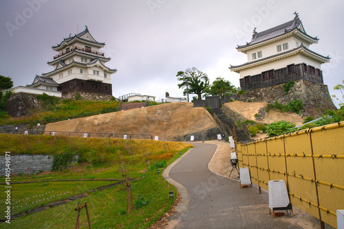 Hirado Castle, or Hirado-jo, also known as Kameoka Castle, was built on top of a small, rounded mountainous peninsula facing Hirado Bay, Hirado, Nagasaki, Japan