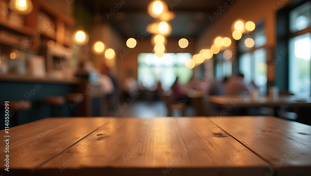 A wood tabletop with a blurred colorful light bokeh effect in a busy cafe and restaurant setting._00001_ A wood tabletop with a blurred colorful light bokeh effect in a busy cafe and restaurant setting._00001_