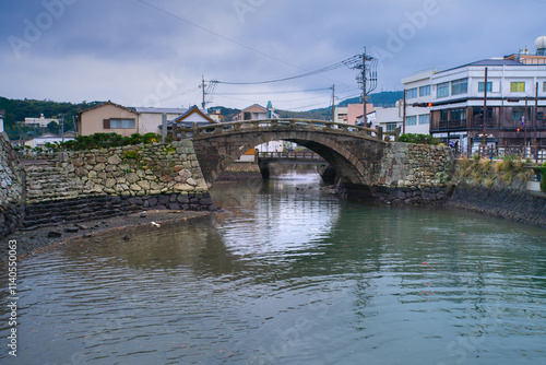 Saiwai Bridge, one of the historic site by one of the first Dutch Style Stone Bridge built in Japan, was given the name Dutch Bridge, Hirado, Nagasaki, Japan photo