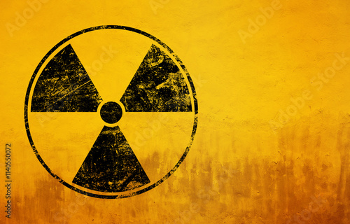 Black radioactive sign over yellow background