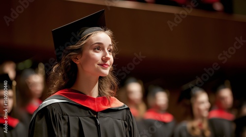 Graduation ceremony celebration with proud graduate wearing academic regalia