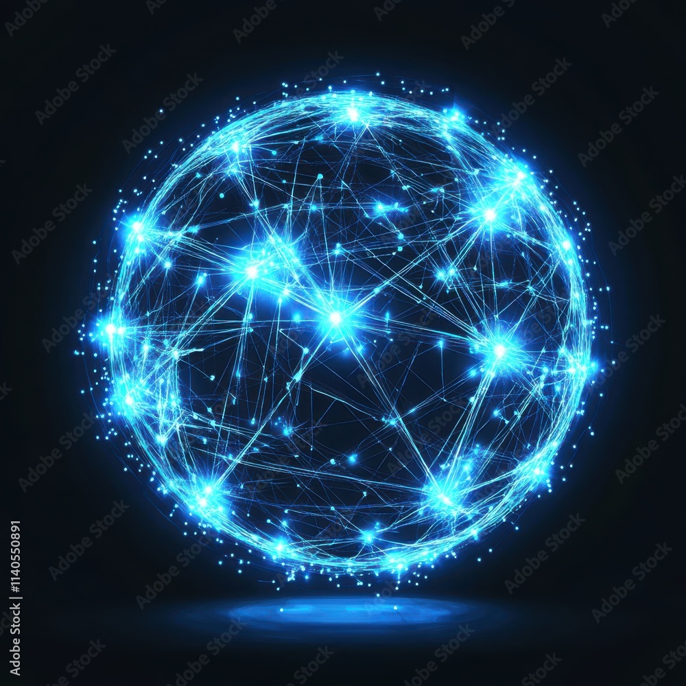 A glowing blue digital globe representing connectivity and technology in a dark setting. A glowing blue digital globe representing connectivity and technology in a dark setting.