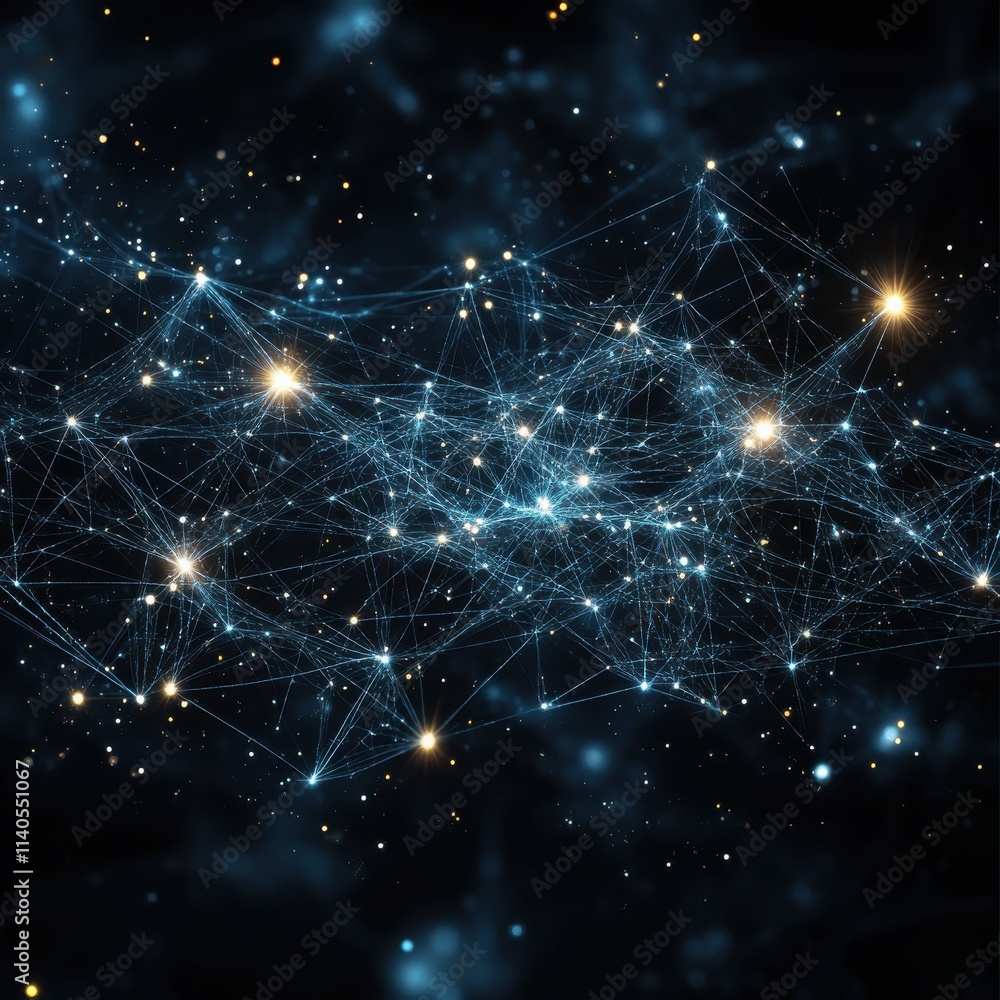 A stunning abstract representation of a cosmic network, showcasing bright stars and intricate connections in a dark space. A stunning abstract representation of a cosmic network, showcasing bright stars and intricate connections in a dark space.