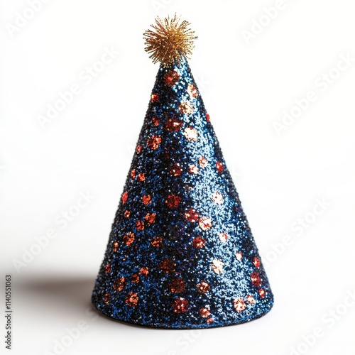 Sparkly party hat with colorful embellishments for celebrations and events