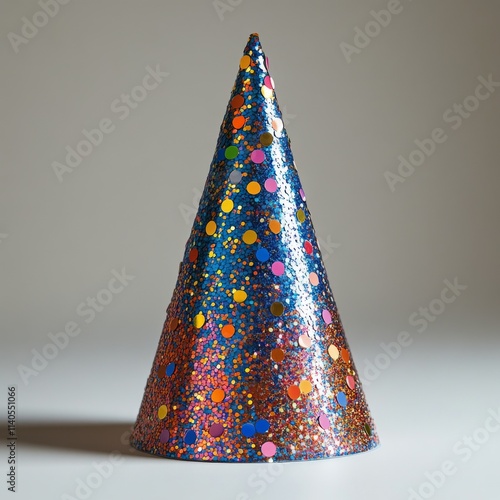 Sparkly party hat with colorful embellishments for celebrations and events