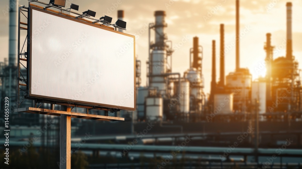 Industrial area billboard advertising opportunity urban environment industrial landscape wide angle viewpoint marketing concept Industrial area billboard advertising opportunity urban environment industrial landscape wide angle viewpoint marketing concept