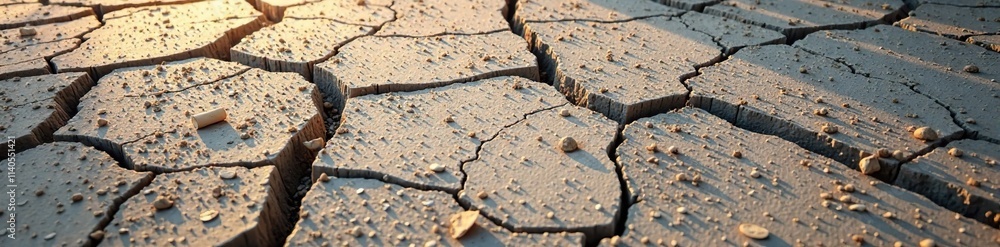 Cracked concrete surface with scattered debris and dust, texture, debris, rough Cracked concrete surface with scattered debris and dust, texture, debris, rough