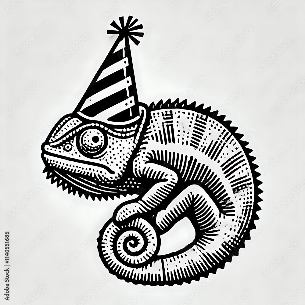 Obraz premium A chameleon wearing a party hat.