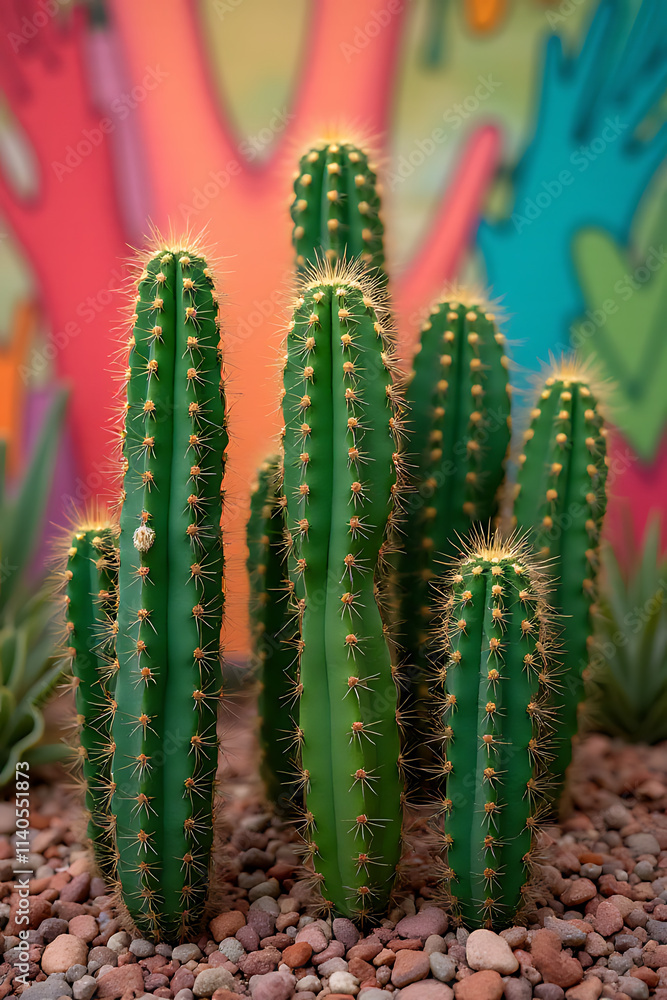 A vibrant cactus stands out against a beautifully decorated colorful backdrop with its unique and exotic hues on display freely._00002_ A vibrant cactus stands out against a beautifully decorated colorful backdrop with its unique and exotic hues on display freely._00002_