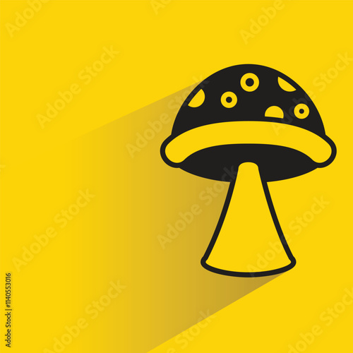 mushroom with shadow on yellow background