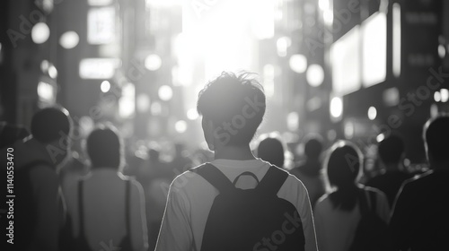 Wallpaper Mural Silhouettes of people walking in bright illuminated city street Torontodigital.ca