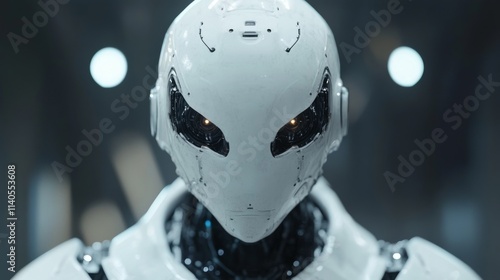 Advanced humanoid robot with futuristic helmet