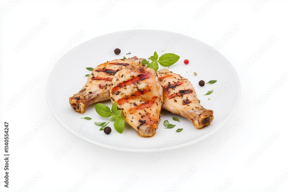 Grilled Chicken Drumsticks with Herbs on White Plate Grilled Chicken Drumsticks with Herbs on White Plate