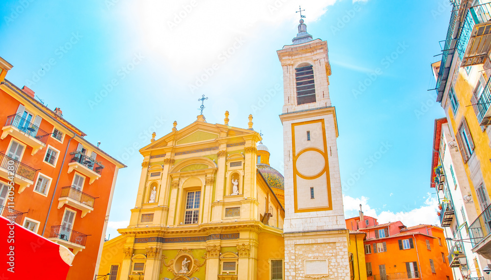 Scenic view of Nice old town and Cathedral, France