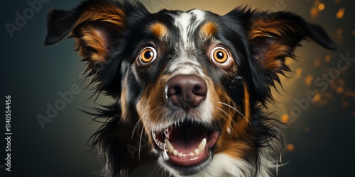 A Playful Dog with Wide Eyes and Open Mouth, Closeup Portrait