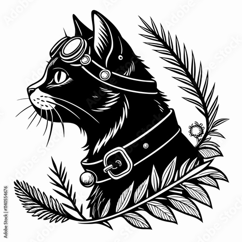 Steampunk Christmas Cat Black silhouette