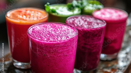 Fresh assortment of green vegetables and smoothie on dark textured background