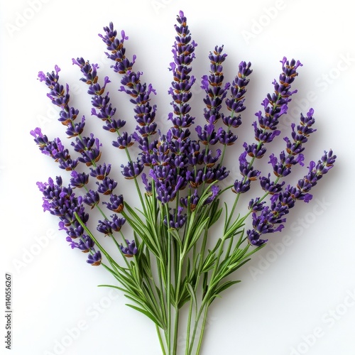 Beautiful bunch of lavender flowers arranged on a white background