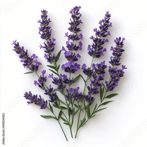 Beautiful bunch of lavender flowers arranged on a white background