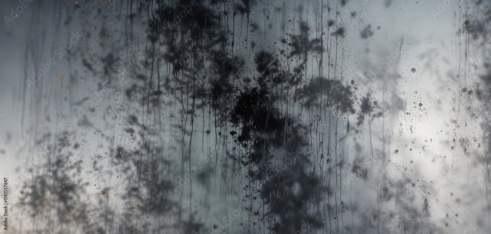 Obraz premium Foggy glass with condensation and black mould streaks, condensation, moldy glass, black mould