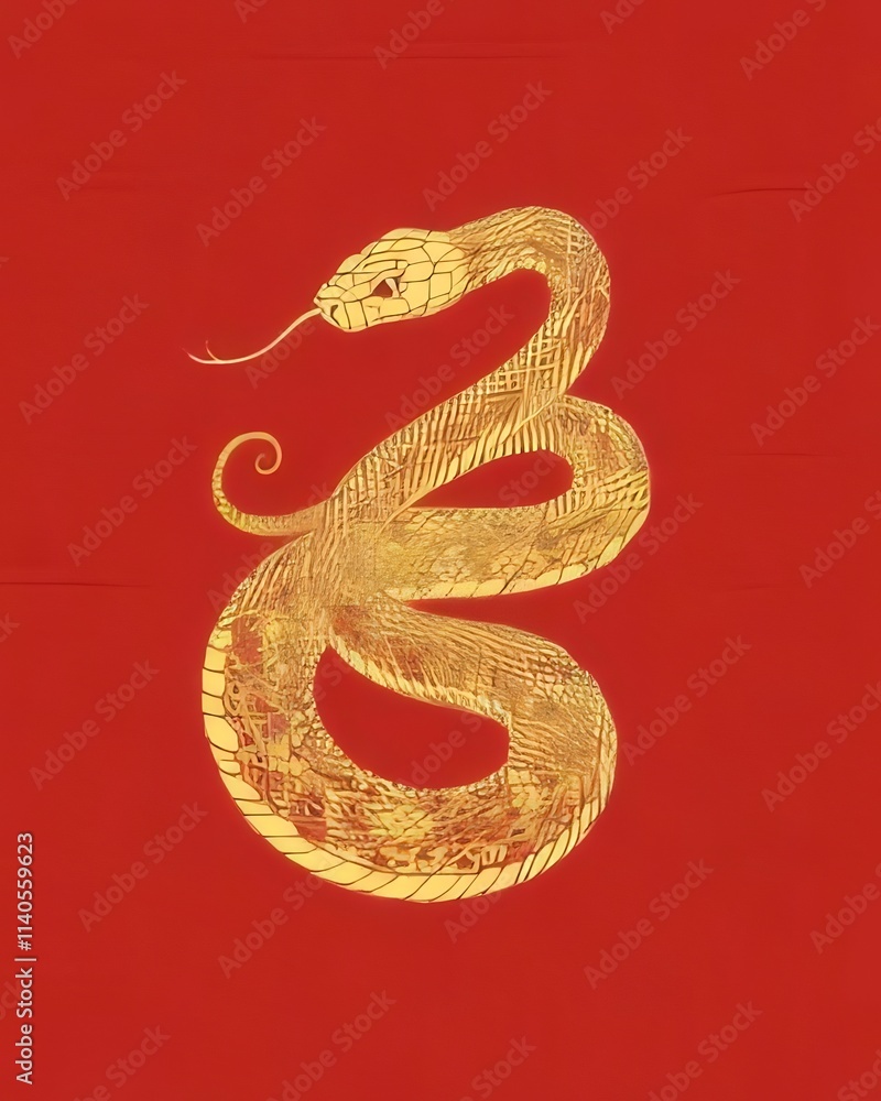 Gold snake illustration on red background. Gold snake illustration on red background.