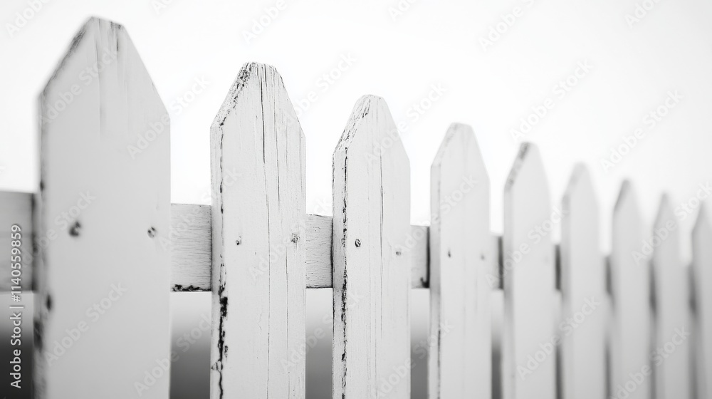 Fototapeta premium White picket fence with bright sunlight behind it