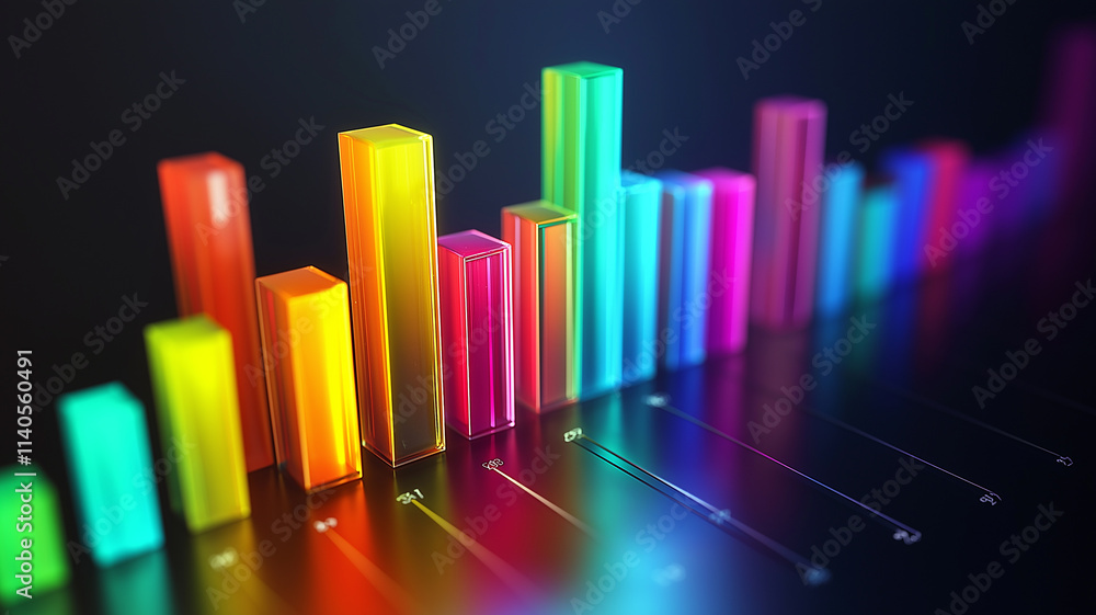 3D rendering of colorful bar graph. Concept of data analysis, business growth, and market trends. 3D rendering of colorful bar graph. Concept of data analysis, business growth, and market trends.