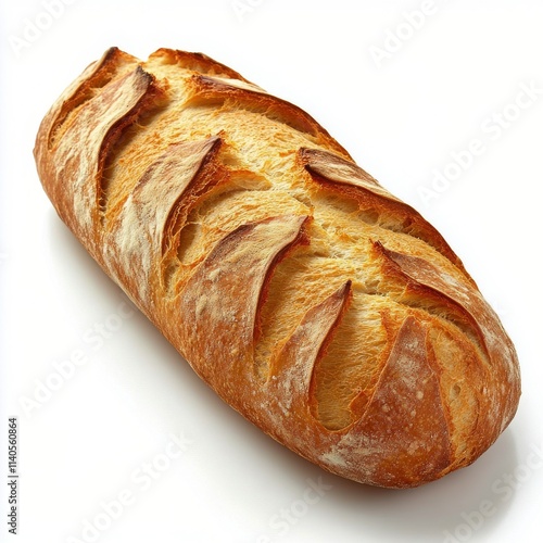 Freshly baked crusty bread loaf with golden crust and soft interior for culin...