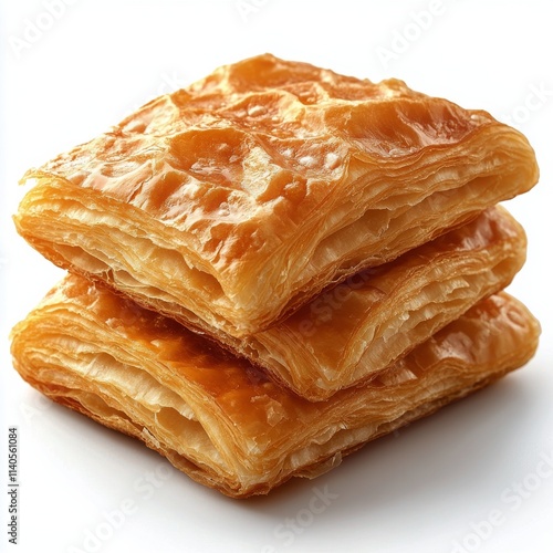 Delicious golden croissant resting on a white background fresh from the oven