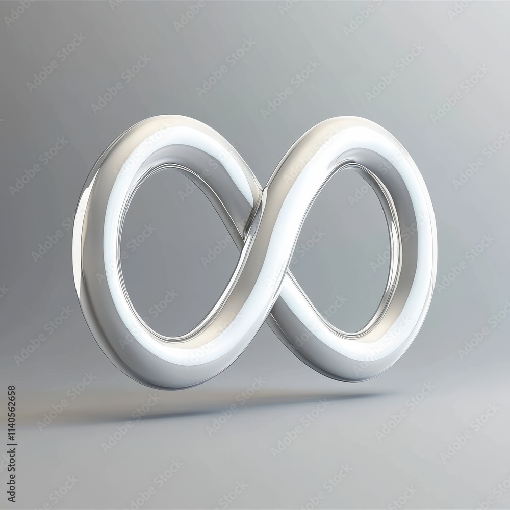 Fototapeta premium A sleek, metallic infinity symbol artfully displayed against a soft gray background.