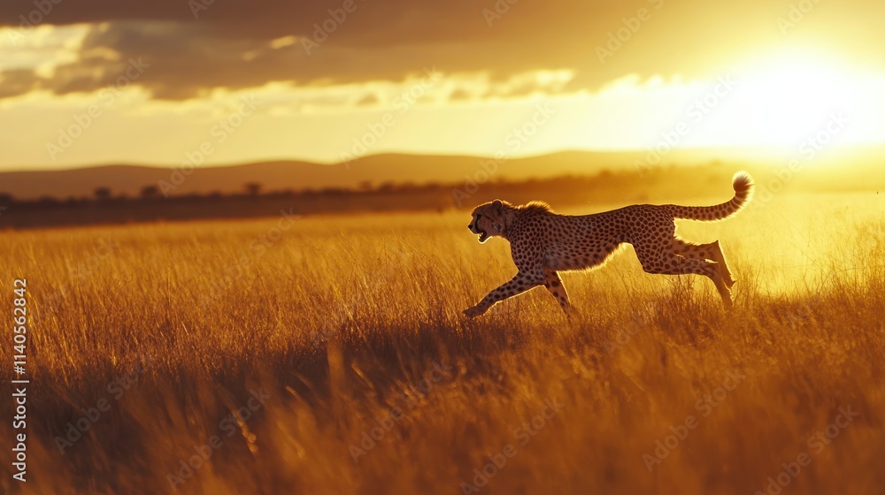 Cheetah Sunset Chase: A Golden African Moment Cheetah Sunset Chase: A Golden African Moment