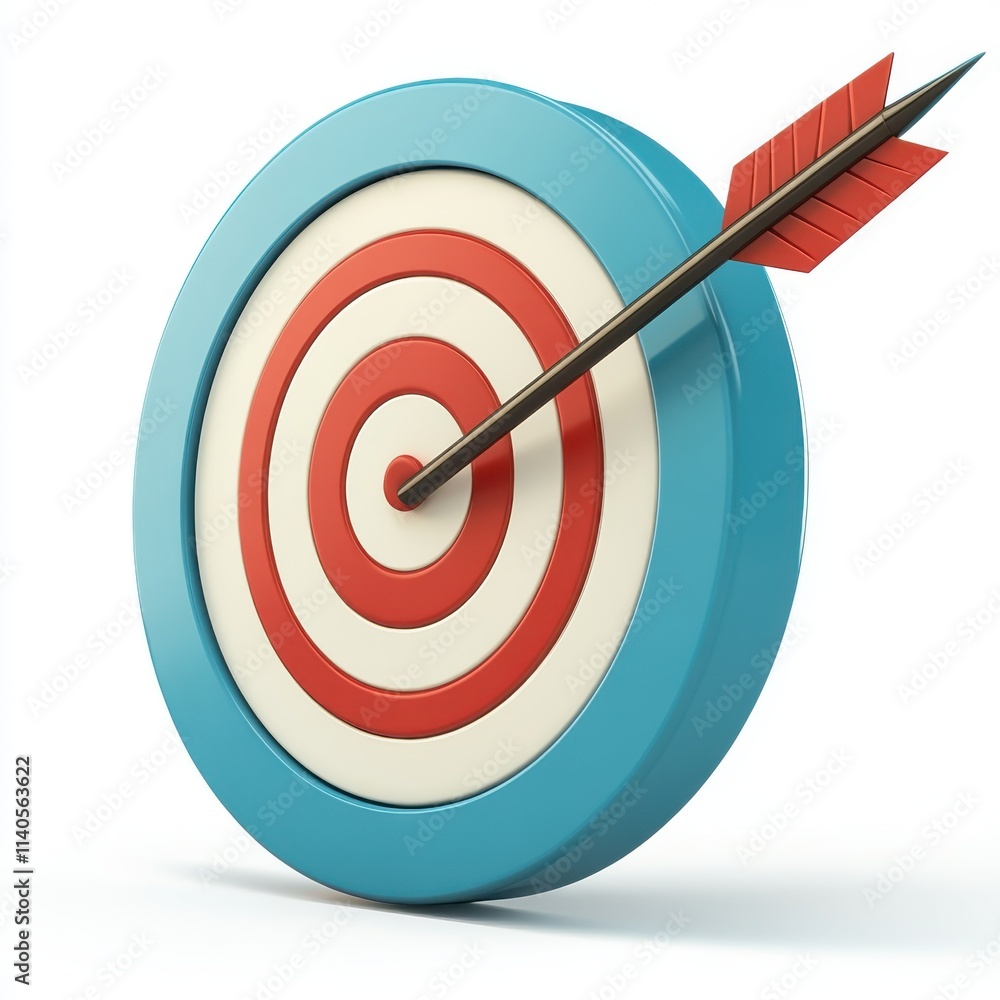 A blue and white target with a single arrow striking the center, symbolizing success and achievement. A blue and white target with a single arrow striking the center, symbolizing success and achievement.