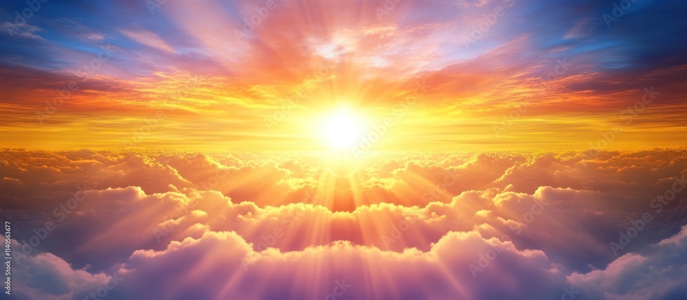 Fototapeta premium Vibrant sunrise over fluffy clouds.