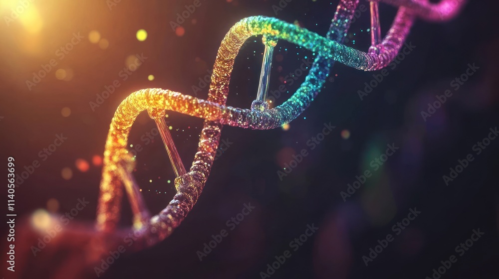Vibrant rainbow-colored DNA double helix strand. Vibrant rainbow-colored DNA double helix strand.
