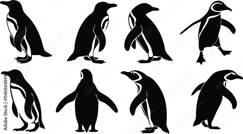 Naklejka premium Penguin silhouette vector art set in different styles, using black color illustration design