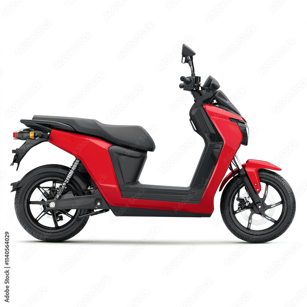Red scooter is parked on a white background Red scooter is parked on a white background